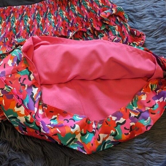 Phoebe Couture Floral Ruffled Belted Strapless Cocktail Midi Dress Size 12 - Picture 7 of 10